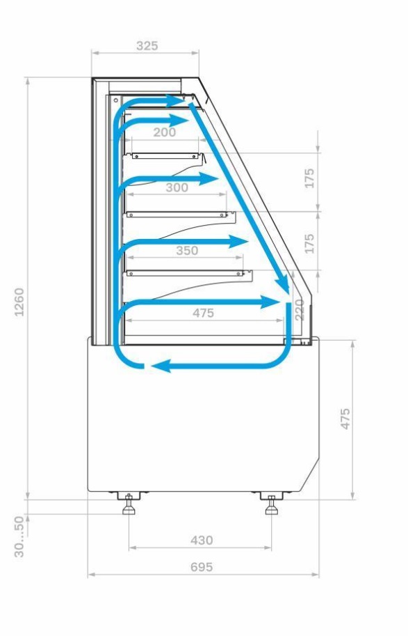 Витрина холодильная кондитерская Полюс KC70 VM 1,3-2 STANDARD версия 2.0 (9005-0109) открытая, горка