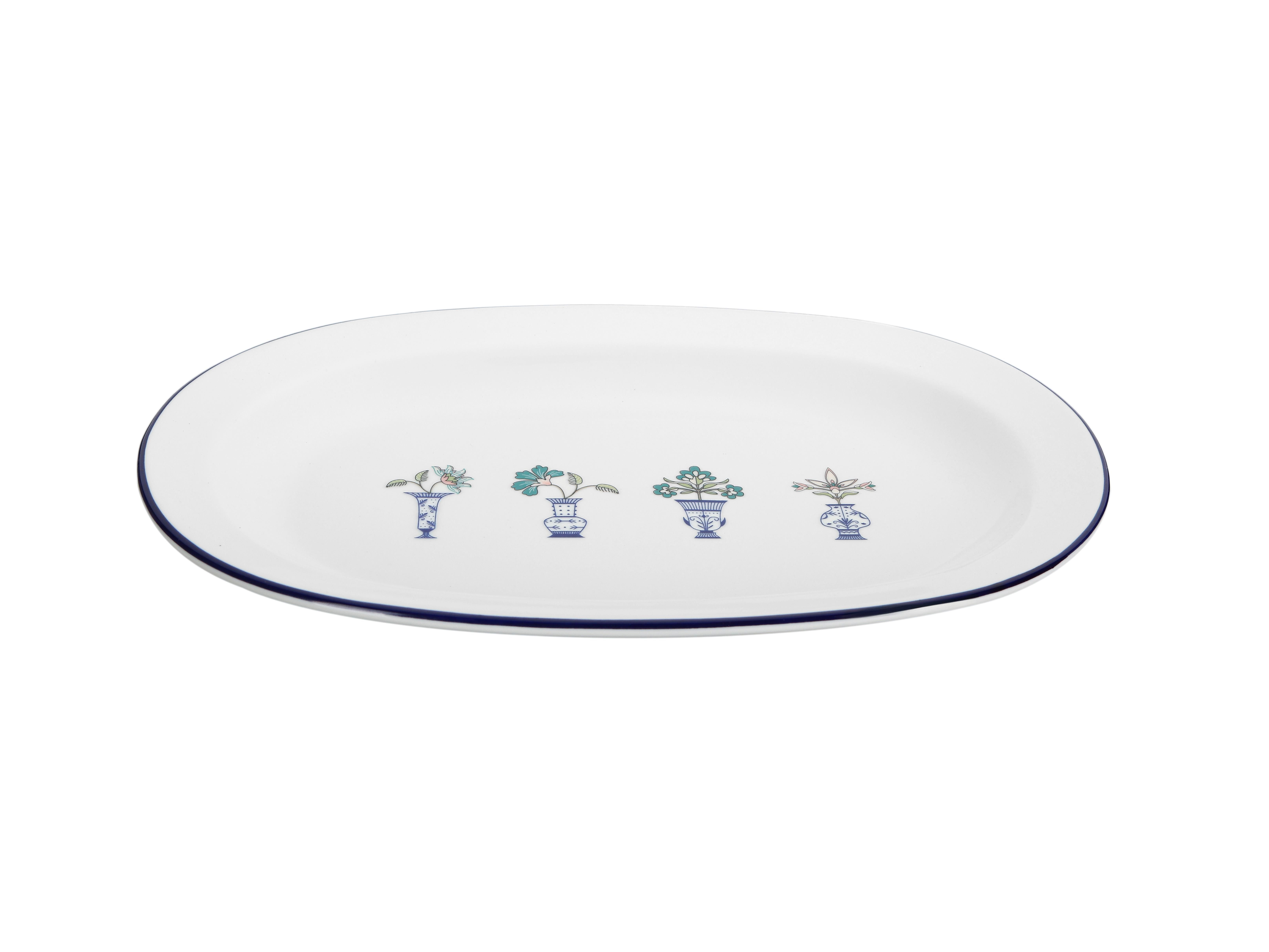 Блюдо овальное Vaso Piccolo 350 мм, кант синий, Porland DS12