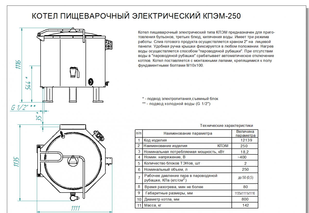 Котел варочный Abat КПЭМ-250