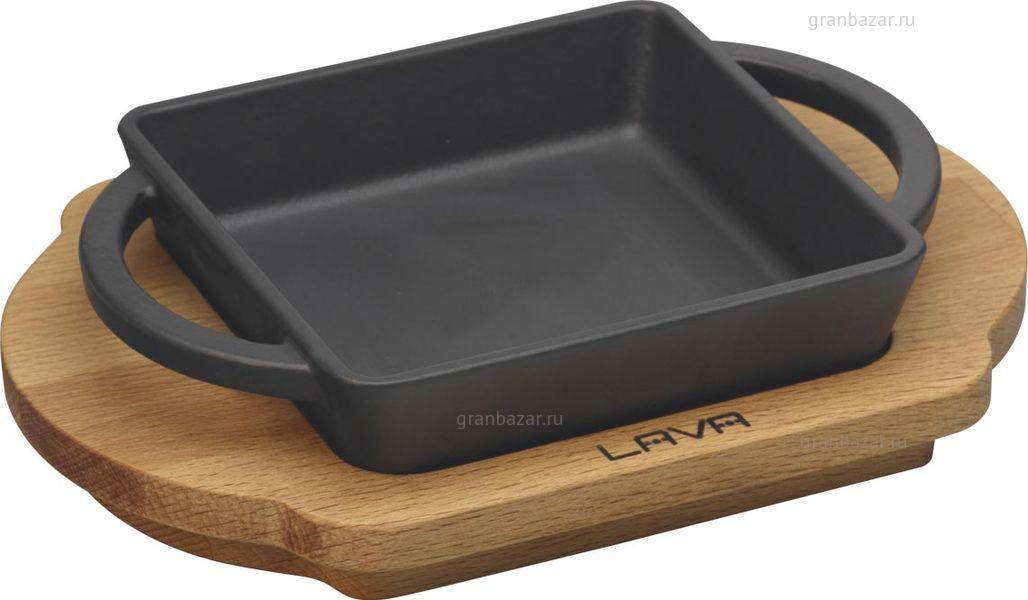 Сковорода-мини 120x120 мм на дерев. подставке, чугун, черная LAVA LV ECO P TV 1212 K4