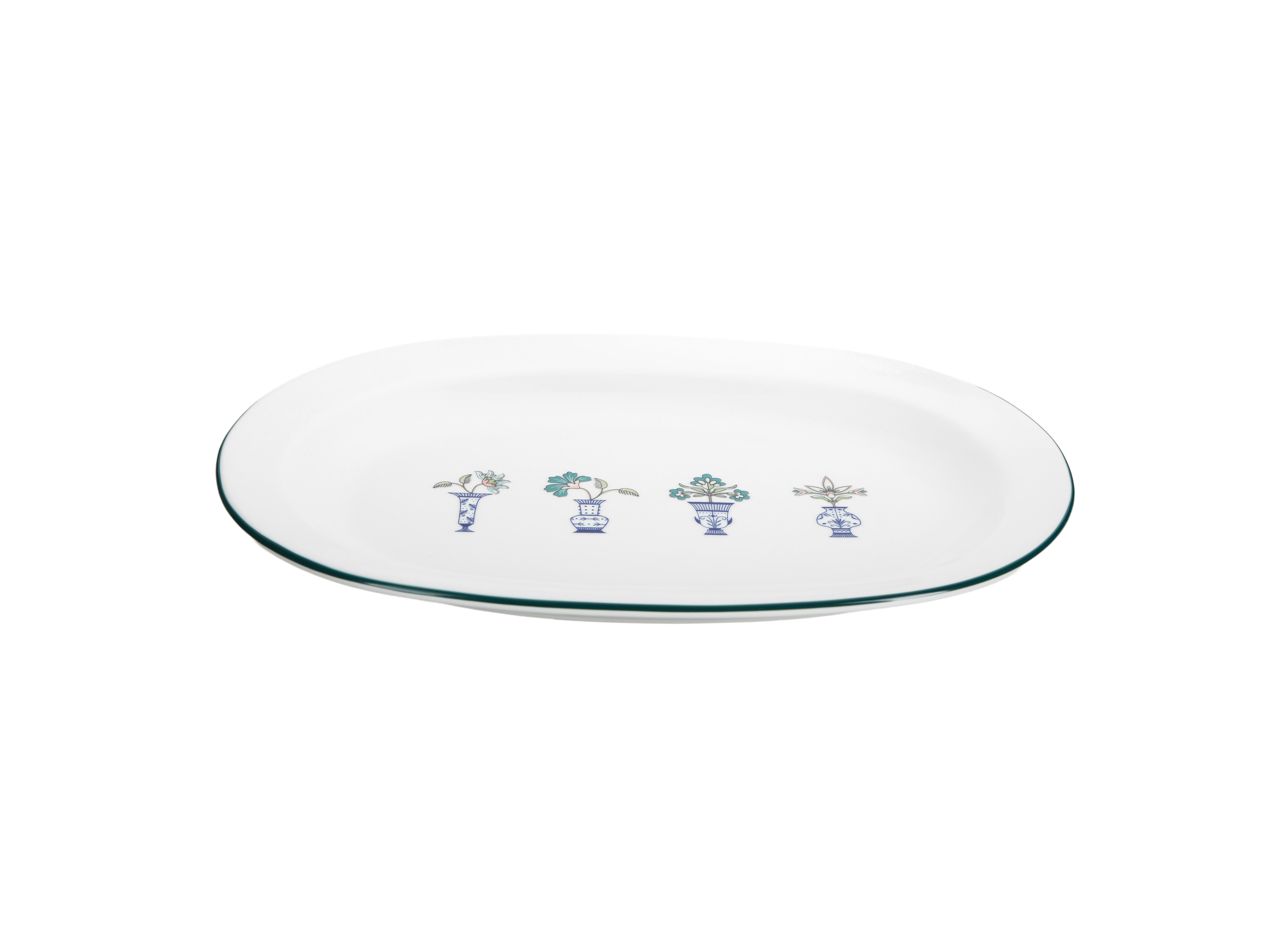 Блюдо овальное Vaso Piccolo 310 мм, кант зеленый, Porland DS12