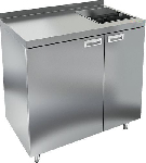 Стол для кофемашин с бортом R-inox, НБМКМ-10/6Б, 1000х600х850, Борт, ящик для кофе отход, две распашн двери, закрыт, нерж сталь, сварн констр