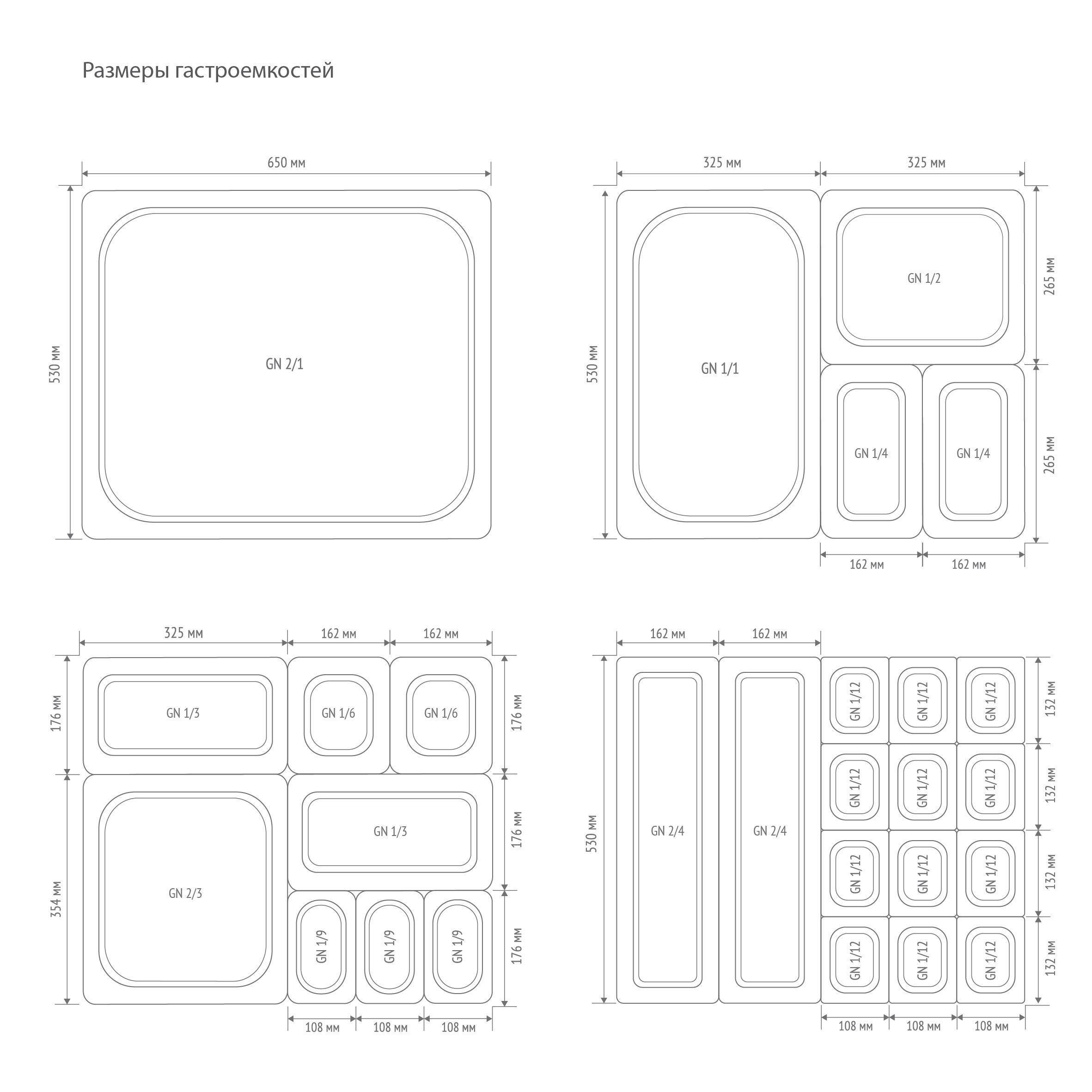 Гастроемкость 1/1 h=100 нерж. 530х325х100 мм
