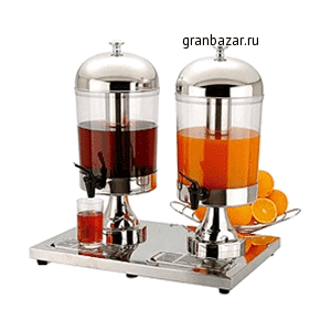 Диспенсер д/сока двойной 8Л*2; сталь нерж.,пластик; 8л; H=55,L=54.5,B=36.5см; металлич. APS 10810
