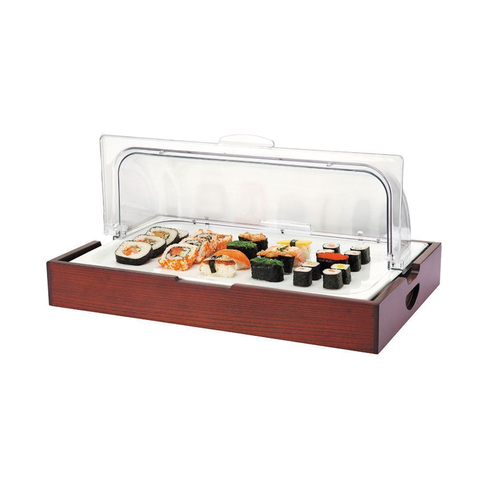 Поднос для выкладки 530х325х235 мм фарфор на дерев. подставке с пласт. Roll-top крышкой Sunnex M1356-1/1