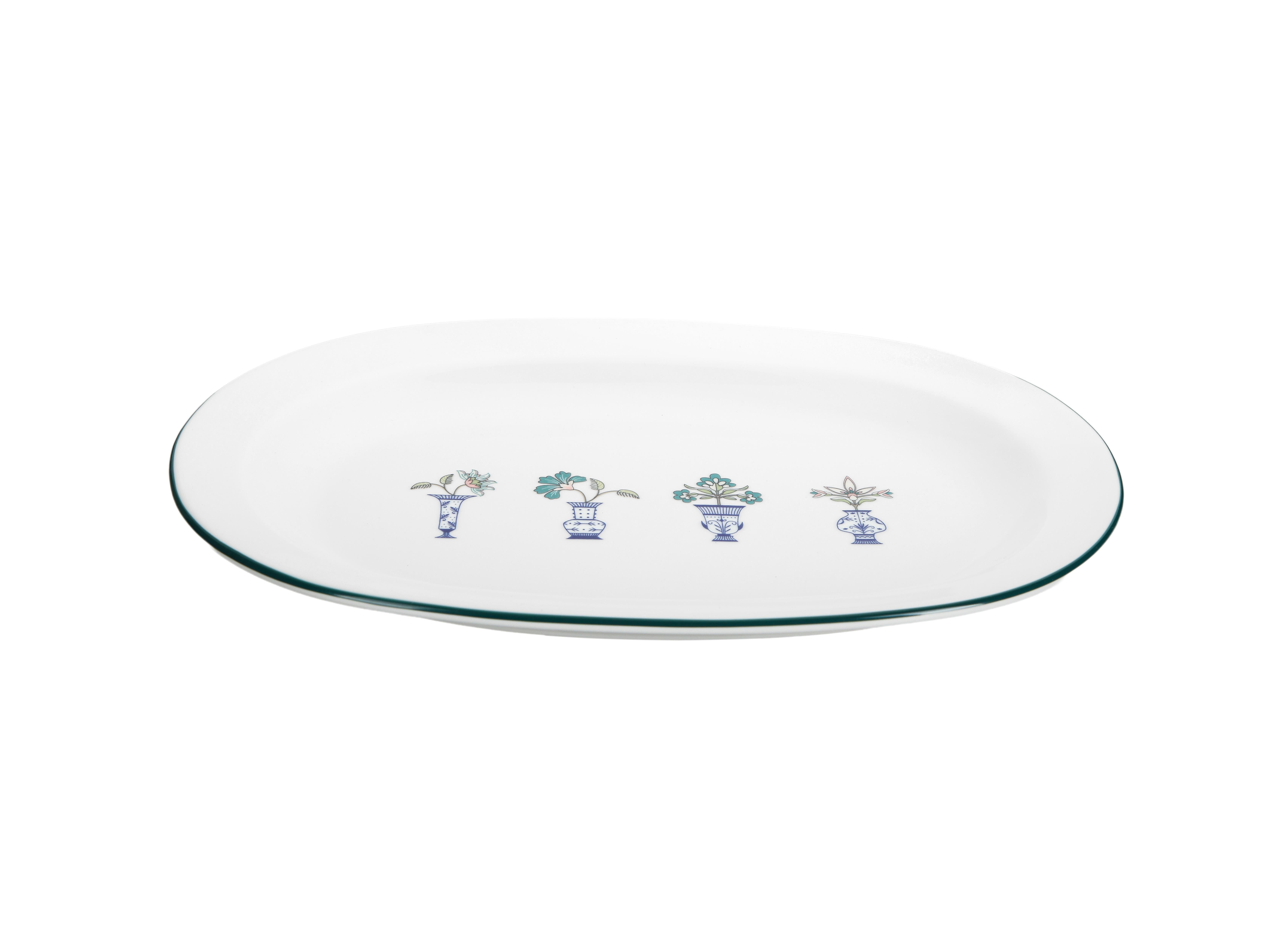 Блюдо овальное Vaso Piccolo 350 мм, кант зеленый, Porland DS12