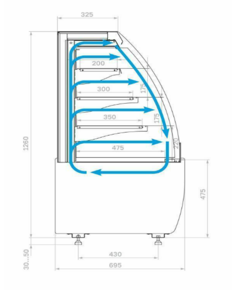 Витрина холодильная кондитерская Полюс K70 VM 1,3-2 STANDARD версия 2.0 (9005-0109) открытая, горка