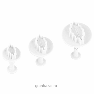 Выемка кондит.со штампом «Лист дуба» d=2,7-3,5-4,5см (3шт); пластик; H=40,L=100,B=75мм; белый Paderno 47622-04