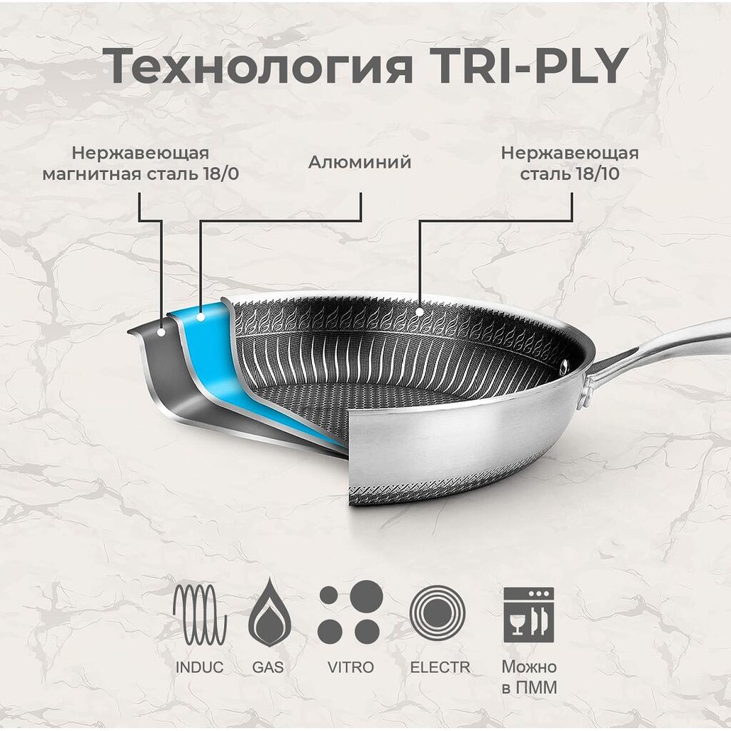 Сковорода для блинов New Kitchen Std 285х255 мм, h 25 мм нерж. с антиприг. покр. индукция P.L. Proff Cuisine