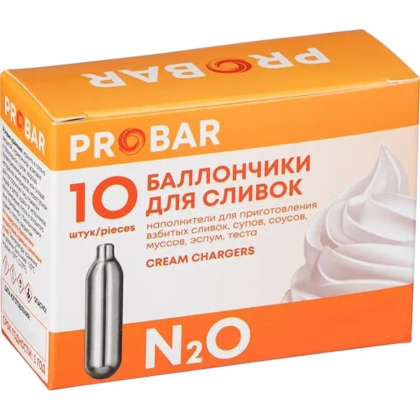 Баллончики для сифона для сливок 8г N20 [10шт] сталь Probar