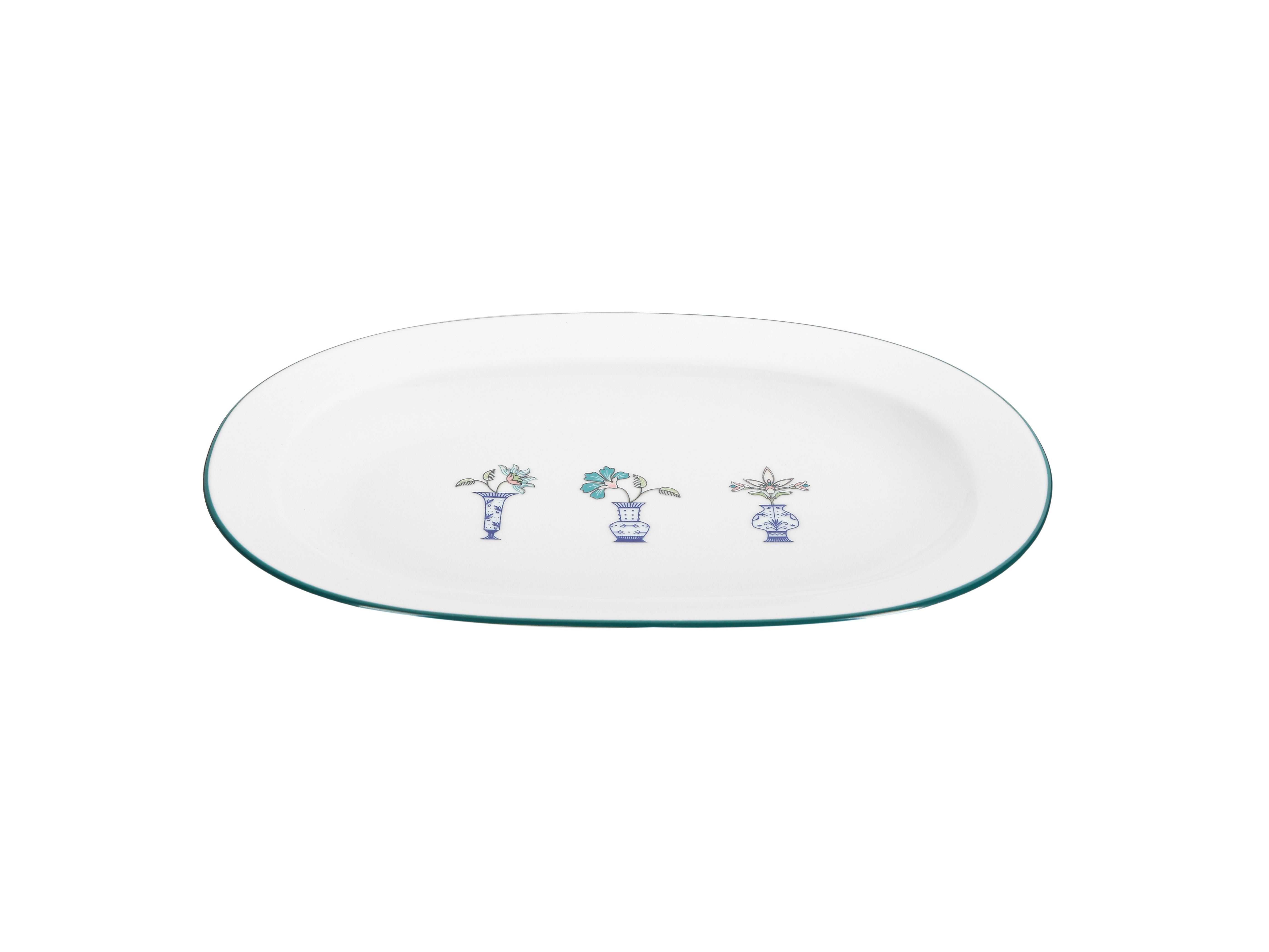 Блюдо овальное Vaso Piccolo 250 мм, кант зеленый, Porland DS11