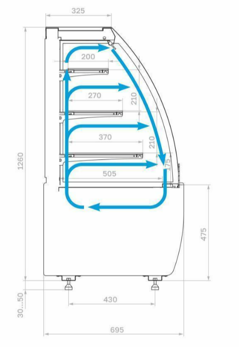 Витрина холодильная кондитерская Полюс K70 VM 1,3-2 STANDARD версия 2.0 (9005-0109) открытая