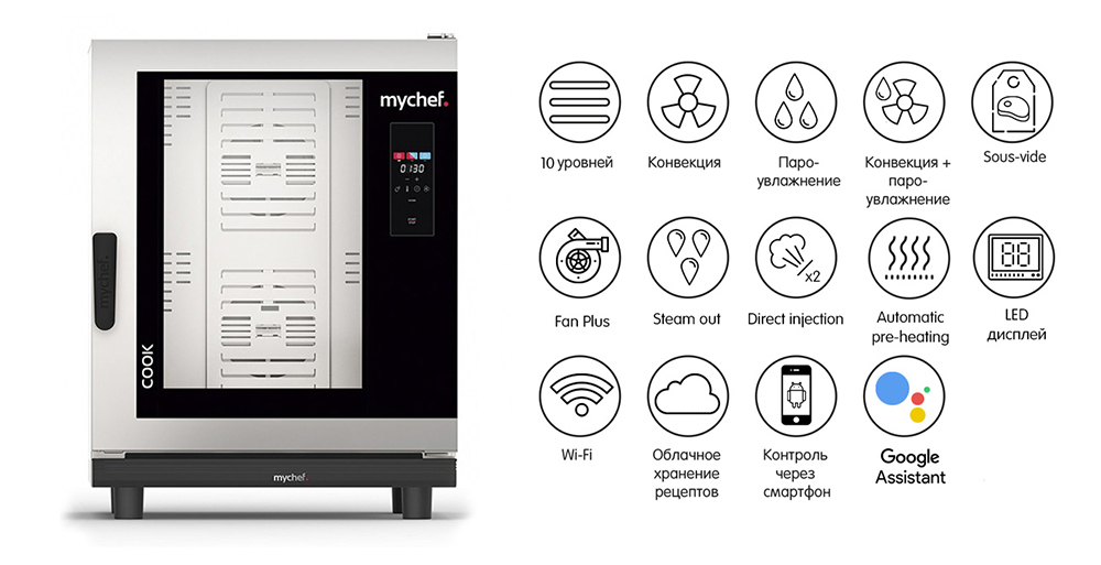 Пароконвектомат электрический 10 ур, без WiFi, без автоматической мойки Distform Mychef Cook Up 10 GN 1/1, right opening (CUP1100D) GN1/1