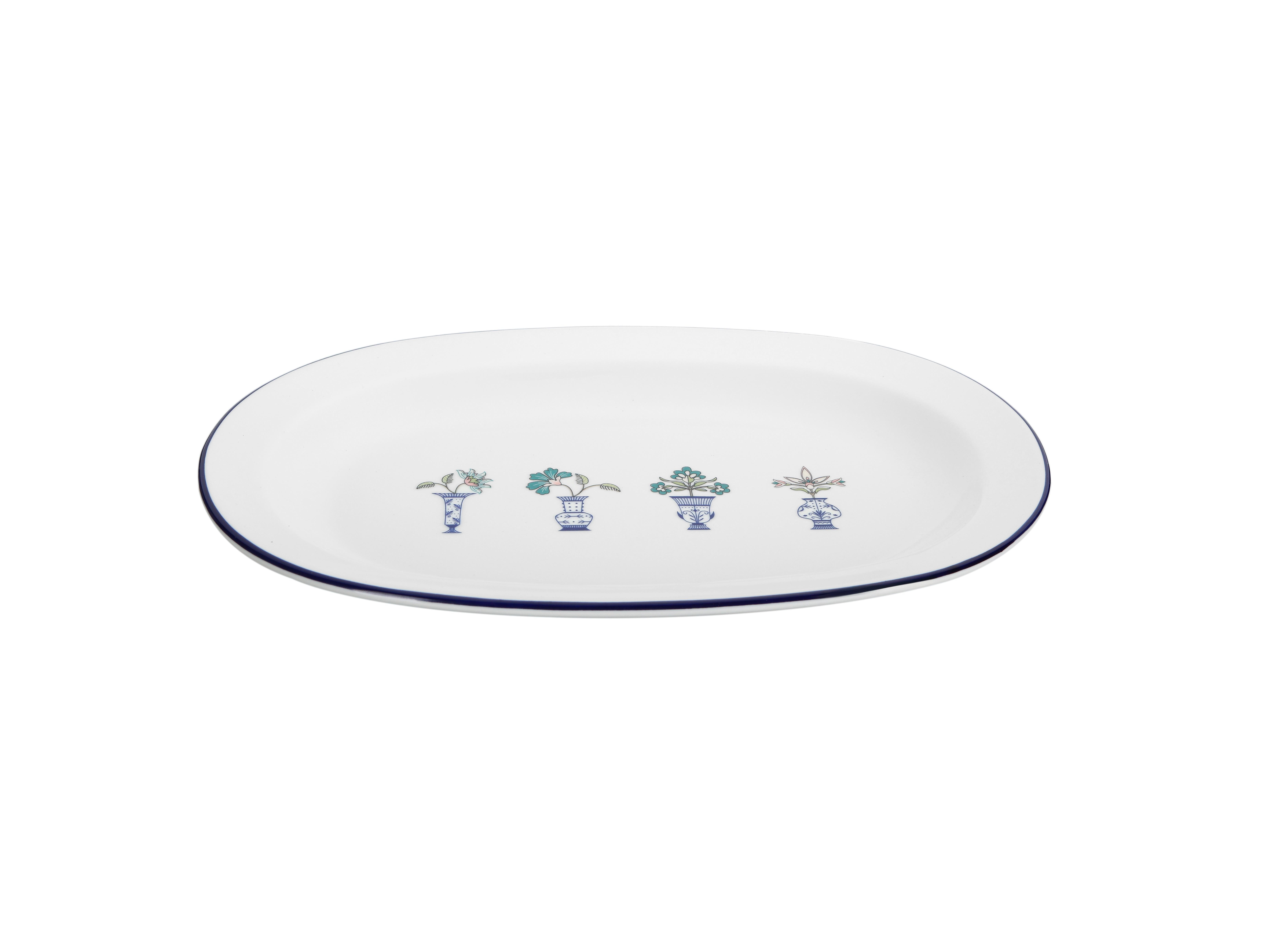 Блюдо овальное Vaso Piccolo 310 мм, кант синий, Porland DS12