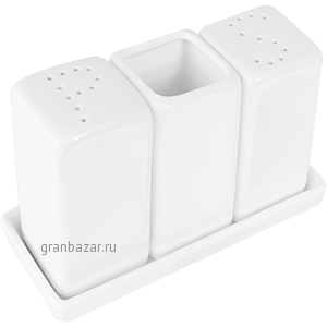 Набор д/специй 3 предм. на подставке «Кунстверк»; фарфор; H=90,L=140,B=55мм; белый KunstWerk A2429