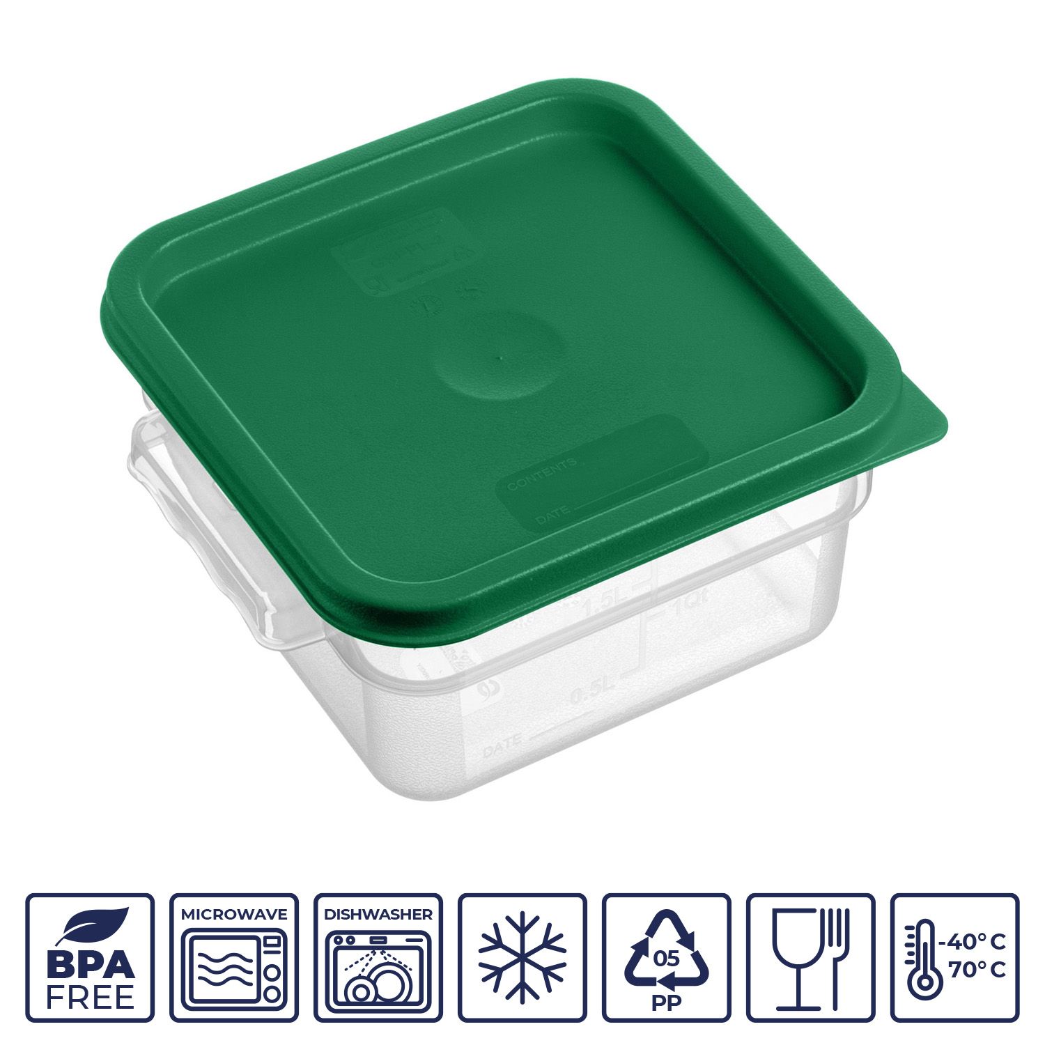 Крышка для контейнера для продуктов квадратная 190*190 мм. зеленая, п/п Gastroplast /1/12/