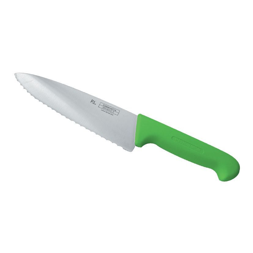 Нож PRO-Line поварской 200 мм, зеленая пластиковая ручка, волнистое лезвие, P.L. Proff Cuisine KB-7501-200S