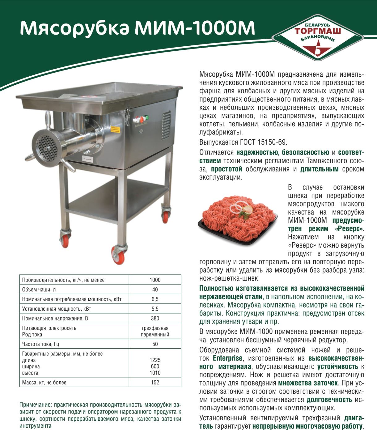 Мясорубка Торгмаш Барановичи МИМ-1000М