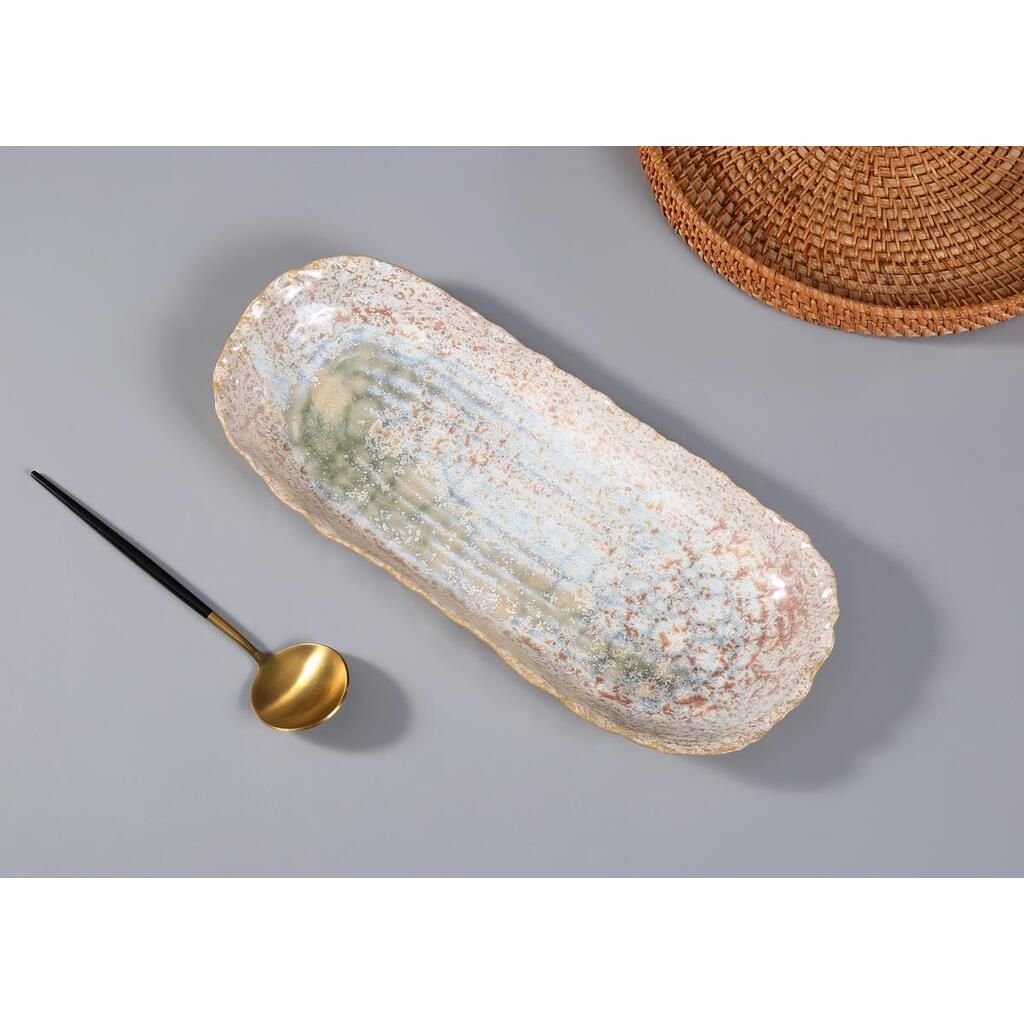 Блюдо овальное Gray Pearl Spots Sea Wave Frutti di Mare 340х145 мм h35 мм P.L. Proff Cuisine QB23171005