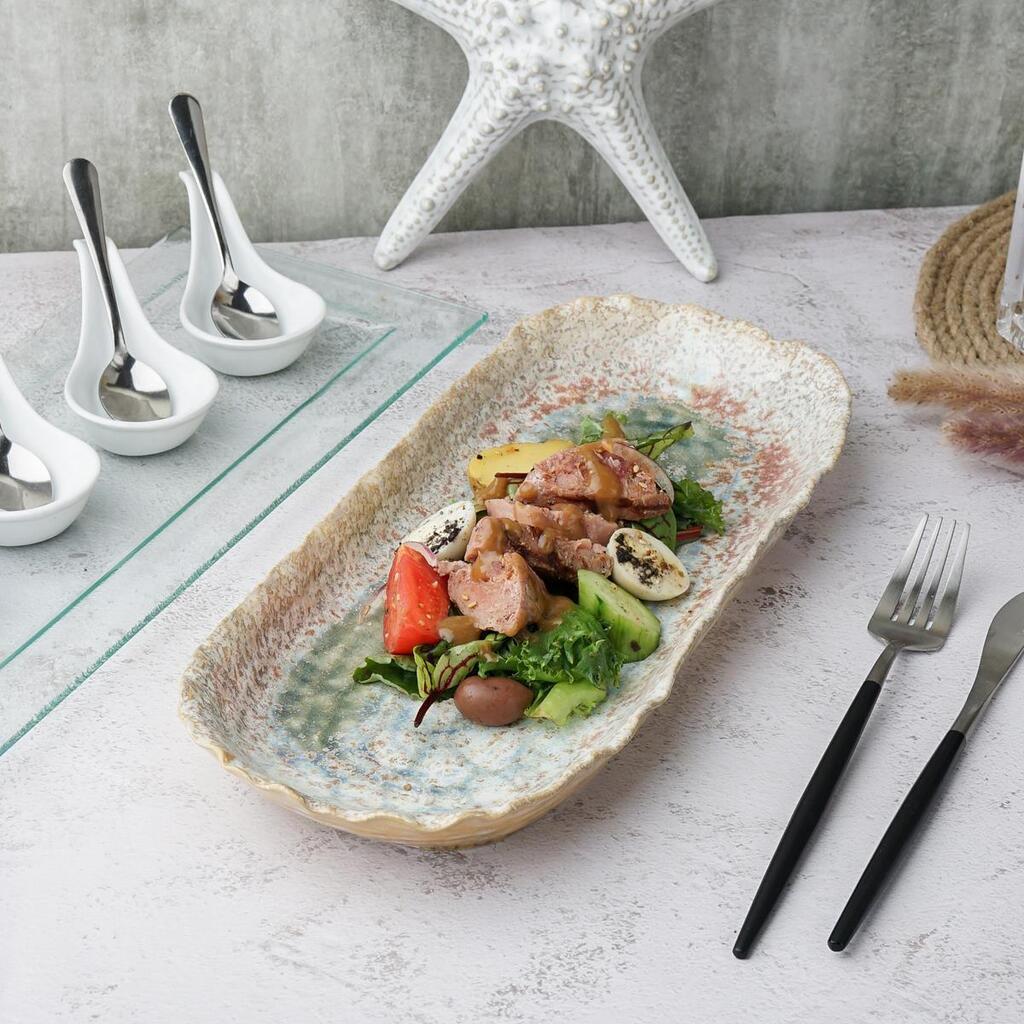 Блюдо овальное Gray Pearl Spots Sea Wave Frutti di Mare 340х145 мм h35 мм P.L. Proff Cuisine QB23171005
